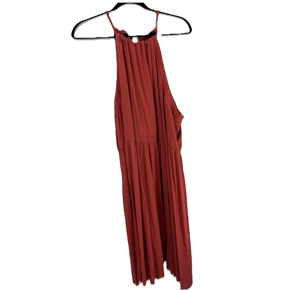 Midi Dress Rayon Halter Neck Tiered Brick Red Sleeveless Flowy XXL resort Boh - Picture 13 of 14